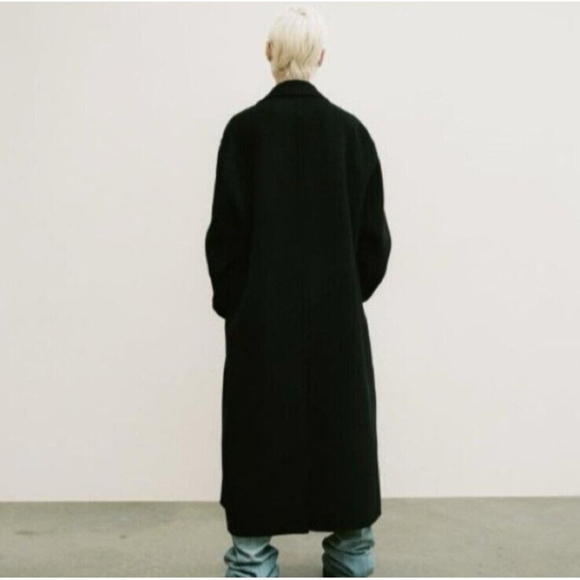 ZARA Double Faced Black Wool Blend Double Breasted Long Oversized Coat - Picture 4 of 13